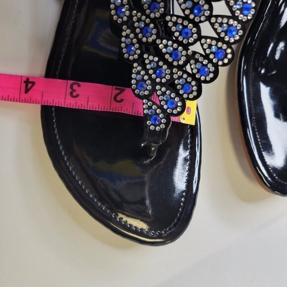 WOMENS Size 9 Blue Silver Black Sandals Peacock Motif Slippers Flats Shoes - NEW - Picture 7 of 13